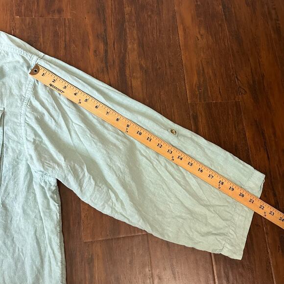 WE THE FREE Made For Sun Linen Shirt Mint Green Roll Tab Sleeve - Picture 13 of 13